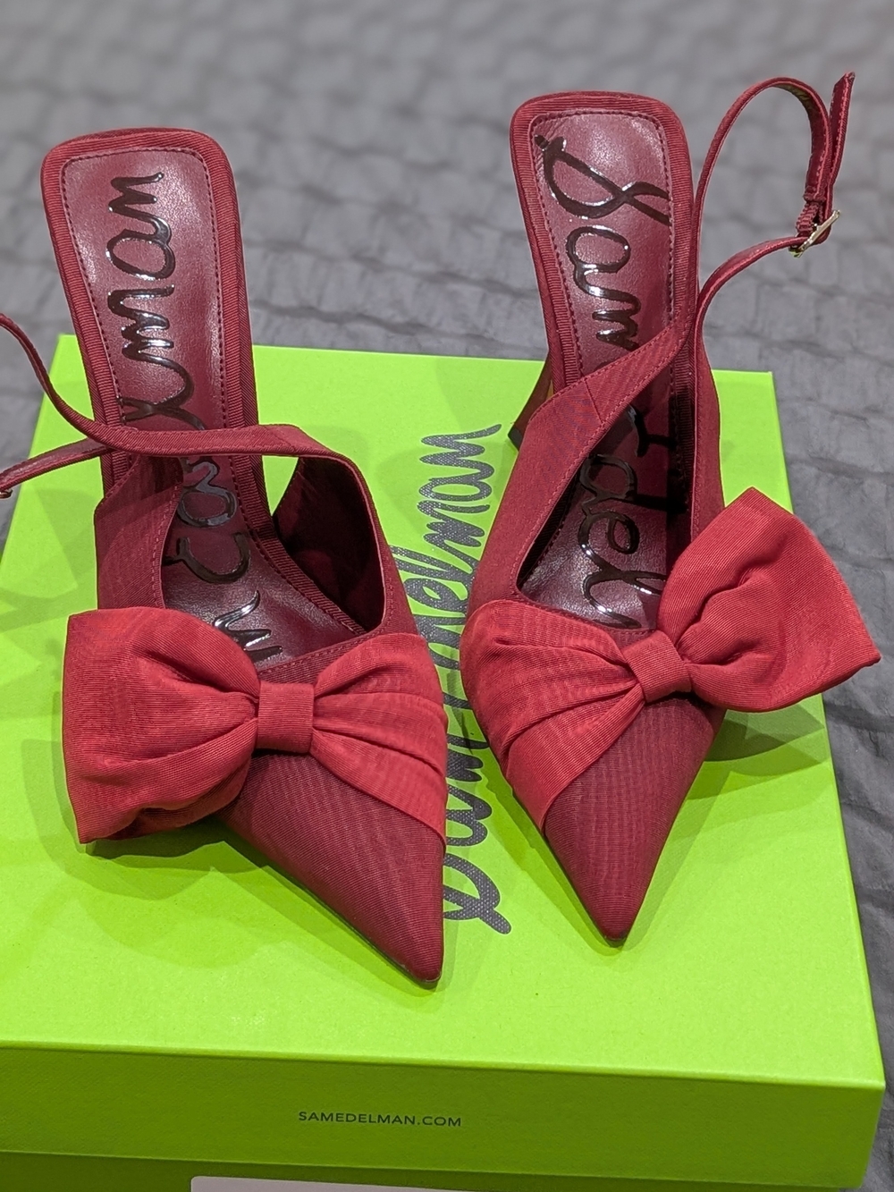 Sam Edelman Red Pointed-Toe Slingback Heels with Bow Accent